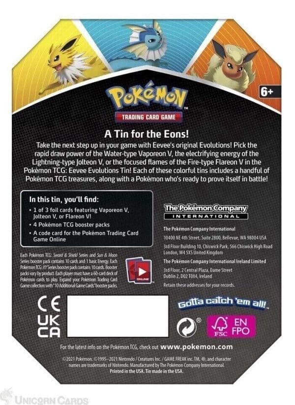 Pokemon TCG Sword & Shield Eevee Evolutions Tin - Flareon V - Collectible Card Game Set