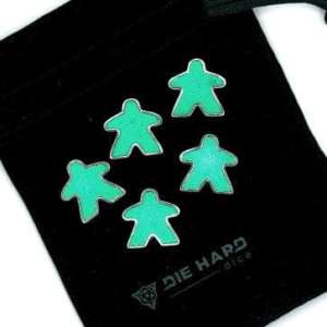 Metal Meeples: Platinum Emerald Set of 5 with bag