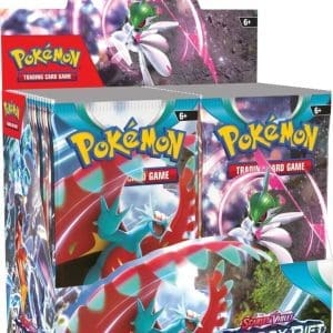 POKÉMON TCG Scarlet & Violet 4 Paradox Rift Booster pack, featuring vibrant artwork of a mysterious new Pokémon.