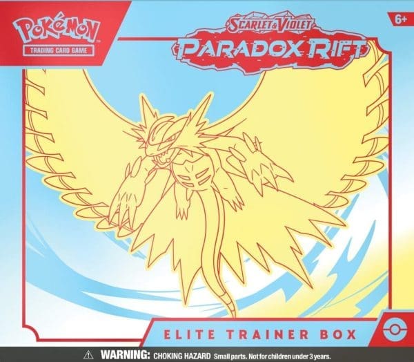 POKÉMON TCG Scarlet & Violet 4 Paradox Rift Elite Trainer Box, showcasing vibrant artwork and exclusive trainer items.