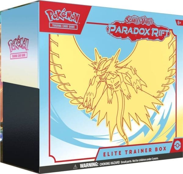 POKÉMON TCG Scarlet & Violet 4 Paradox Rift Elite Trainer Box, showcasing vibrant artwork and exclusive trainer items.