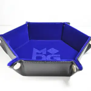 FanRoll Velvet Hexagon Dice Tray Blue with PU leather exterior and velvet interior