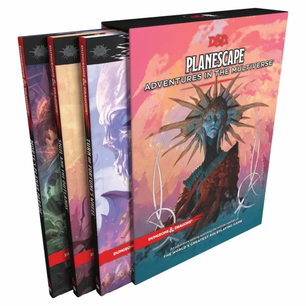 D&D Planescape - Adventures in the Multiverse cover, featuring iconic sigils and portals to diverse planes.