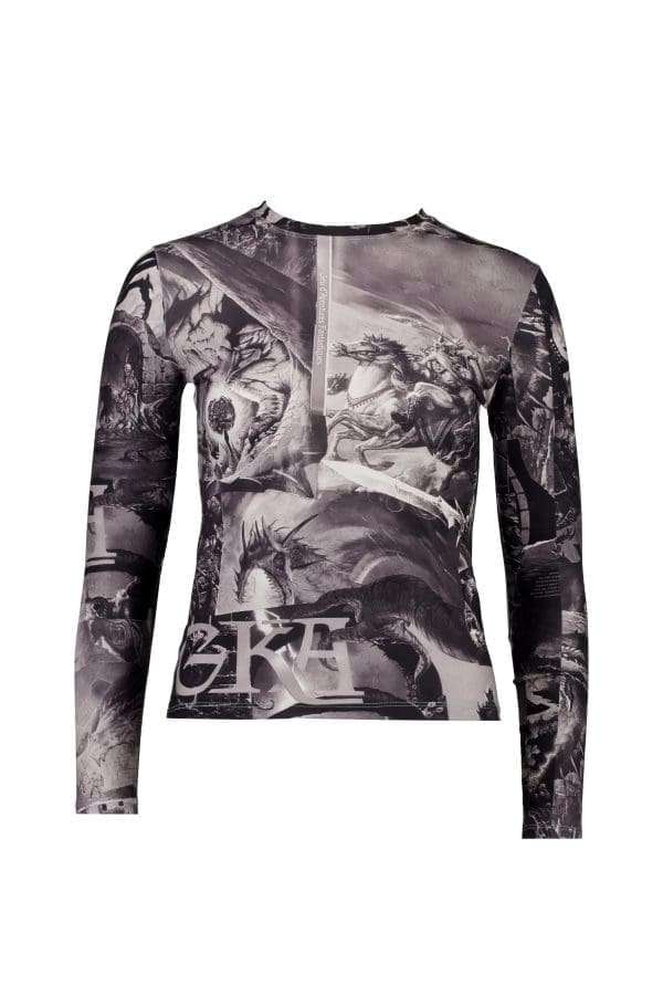 Gotham Dark Fantasy Fitted Top, featuring intricate and mystical design elements.