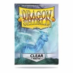 Dragon Shield Clear Matte Sleeves, Box of 100, offering durable and transparent protection for trading cards.