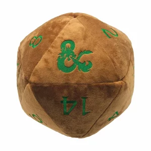 D&D Jumbo Feywild Copper and Green D20 Dice Plush, a large, soft rendition of the iconic 20-sided dice used in Dungeons & Dragons.