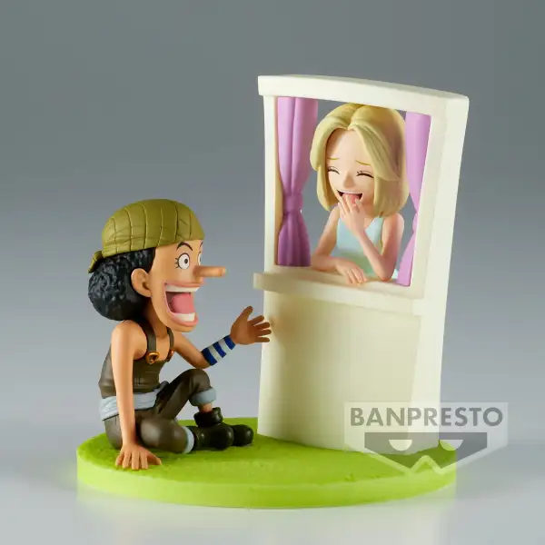 One Piece World Collectable Figure Log Stories featuring Usopp & Kaya, capturing a memorable scene from the series.