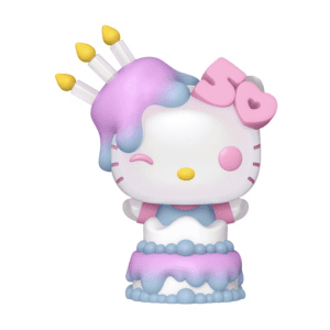 Sanrio Hello Kitty in Cake 50th Anniversary Pop! Vinyl Figure, showcasing Hello Kitty popping out of a birthday cake to celebrate."