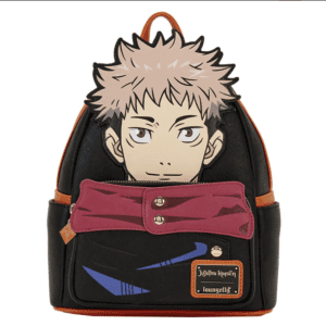 Loungefly Jujutsu Kaisen Yuji Itadori Cosplay Mini Backpack, featuring design elements inspired by the character's iconic outfit.