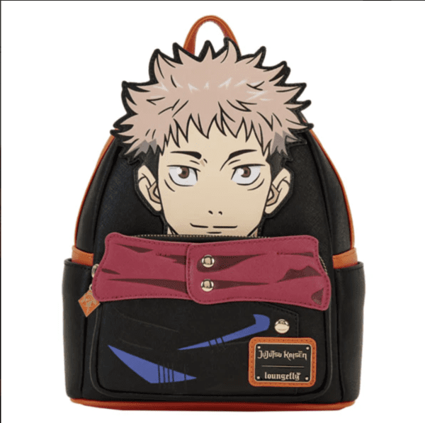 Loungefly Jujutsu Kaisen Yuji Itadori Cosplay Mini Backpack, featuring design elements inspired by the character's iconic outfit.