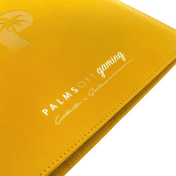 Collector's Series 12 Pocket Zip Trading Card Binder in bright yellow, offering optimal organization and protection for your trading cards.