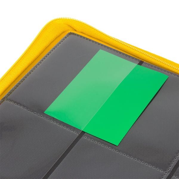 Collector's Series 12 Pocket Zip Trading Card Binder in bright yellow, offering optimal organization and protection for your trading cards