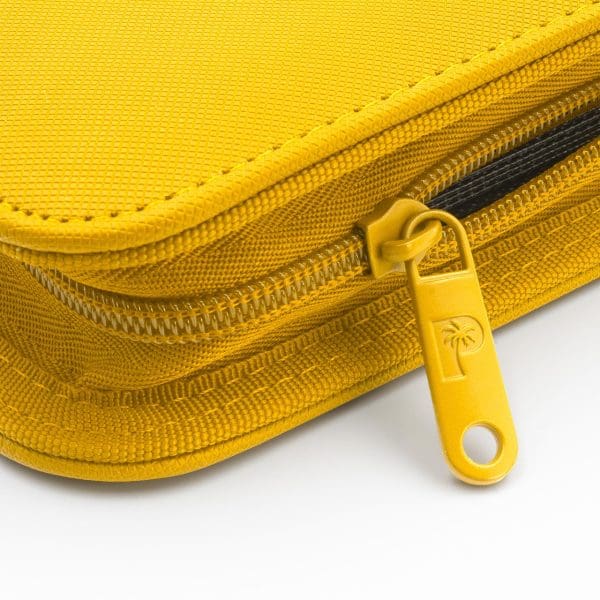 Collector's Series 12 Pocket Zip Trading Card Binder in bright yellow, offering optimal organization and protection for your trading cards.