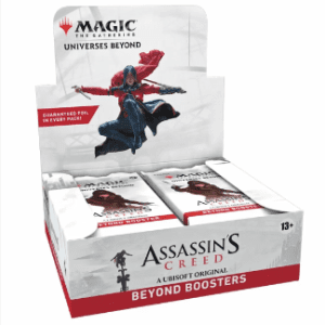 Unveil the Assassin's Creed Beyond Booster Display, featuring uniquely themed MTG cards.