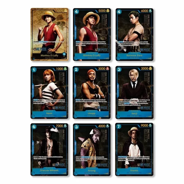 Premium cards from One Piece Card Game Live Action Edition displayed in collector's packaging