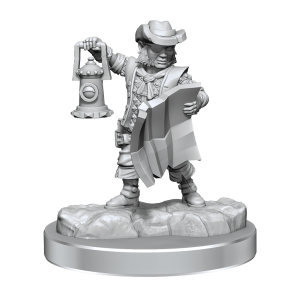 Halfling Rogue Male Miniature posed for stealth in D&D gameplay