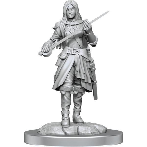 Unpainted Half-Elf Rogue Female Miniature from Nolzur’s Marvelous Miniatures series