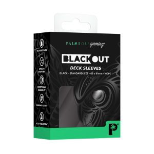 Array of Palms Off Gaming Blackout Deck Sleeves in various colors, displayed for standard size cards