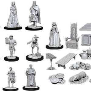 WizKids Deep Cuts Unpainted Miniatures: Townspeople - Castle I set with king, queen, and accessories.