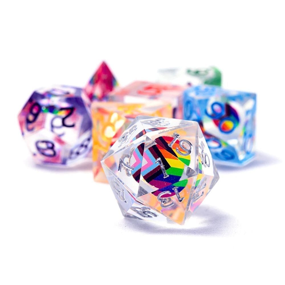 Sirius Dice Progress Pride Dice Set – 7-Piece Polyhedral RPG Dice