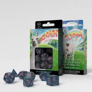 Q Workshop Sparkling Llama Dice Set – Glittering Dark Blue & Pink – 7-Piece Polyhedral RPG Dice