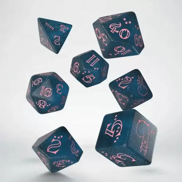 Q Workshop Sparkling Llama Dice Set – Glittering Dark Blue & Pink – 7-Piece Polyhedral RPG Dice