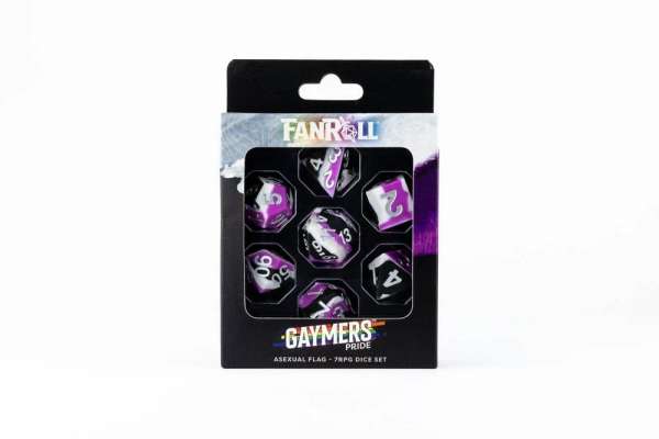 FanRoll Pride Sharp-Edge Silicone Rubber Poly Dice Set Asexual flag colours