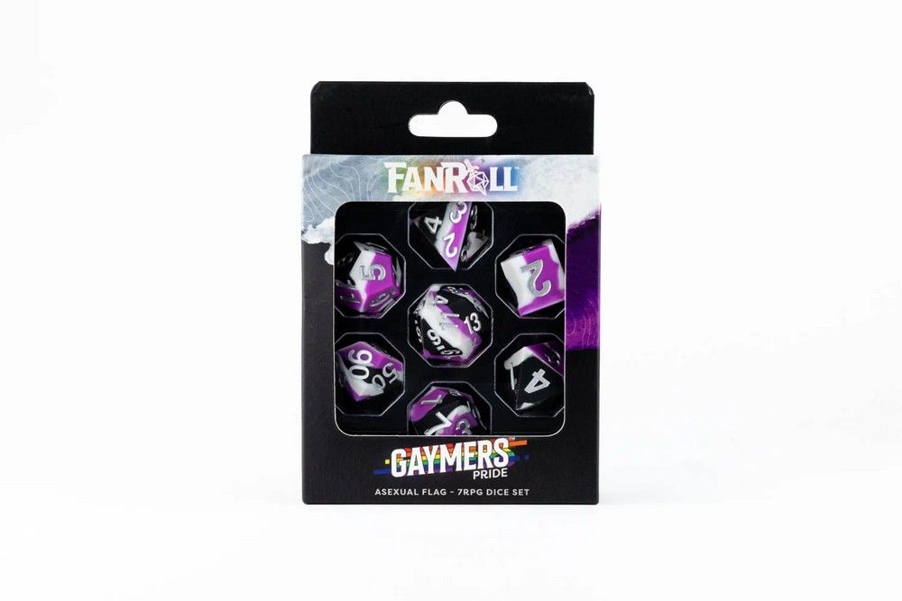 FanRoll Pride Sharp-Edge Silicone Rubber Poly Dice Set Asexual flag colours