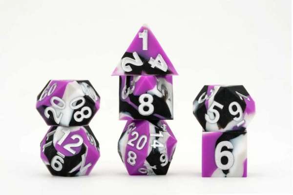 FanRoll Pride Sharp-Edge Silicone Rubber Poly Dice Set Asexual flag colours