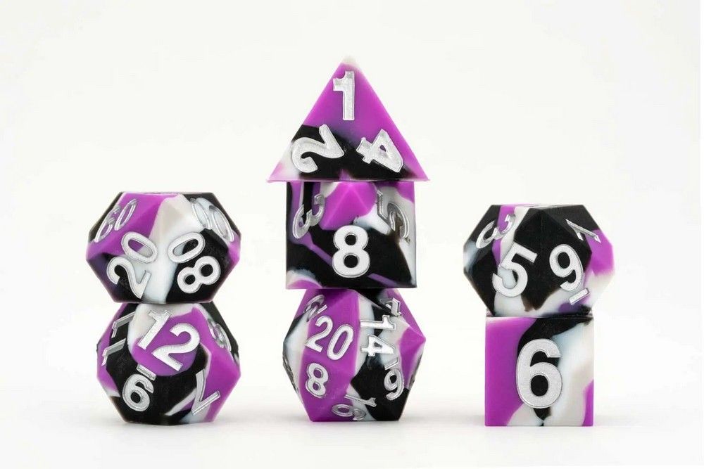 FanRoll Pride Sharp-Edge Silicone Rubber Poly Dice Set Asexual flag colours