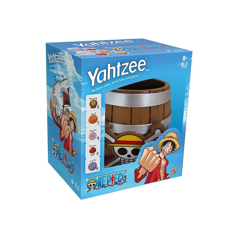 Yahtzee One Piece Edition dice game with collectible cup and Straw Hat symbols