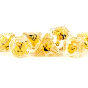 FanRoll 16mm Resin Poly Dice Set Cat Dice with miniature cat inclusions