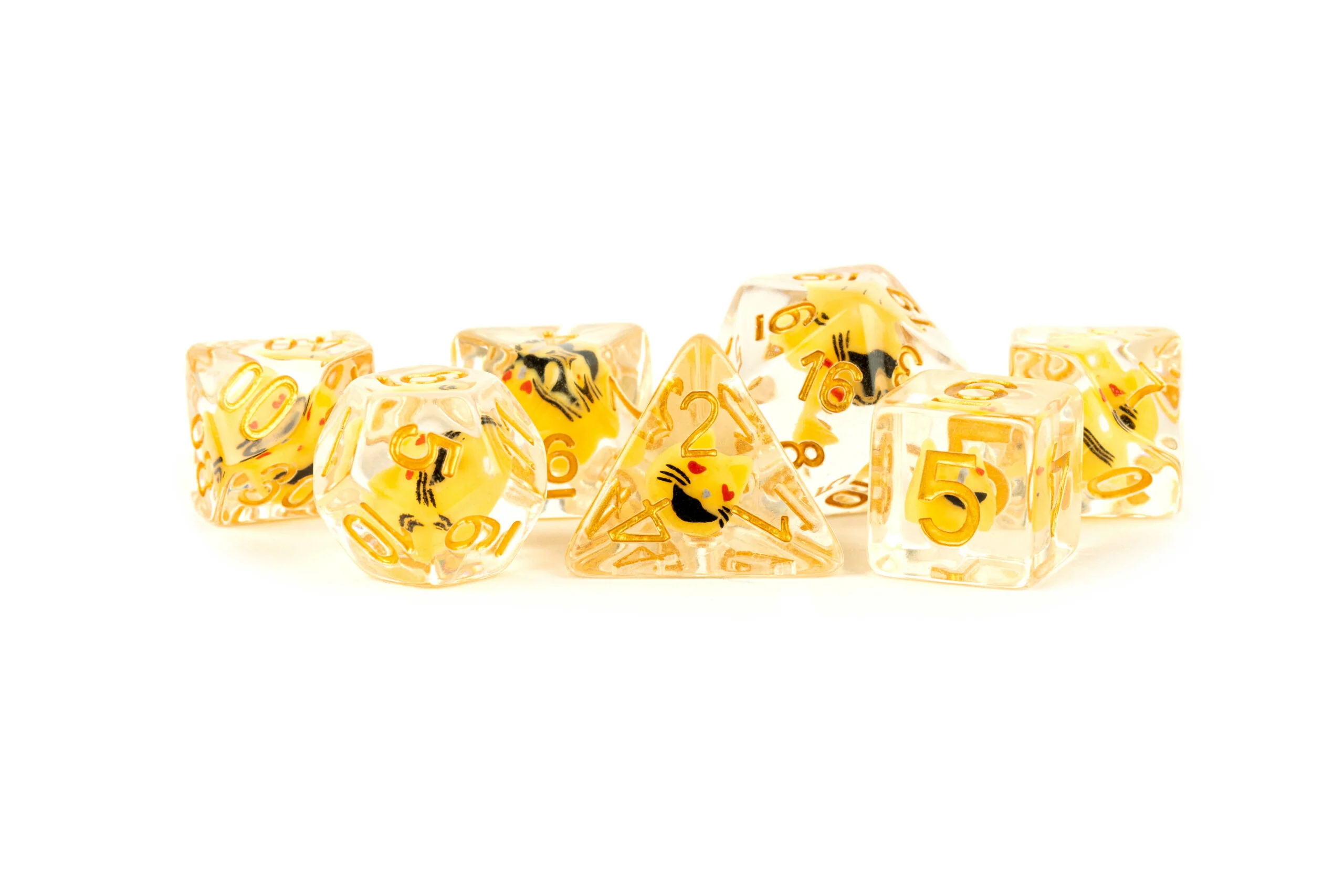 FanRoll 16mm Resin Poly Dice Set Cat Dice with miniature cat inclusions