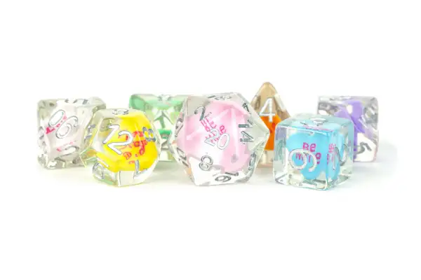 FanRoll 16mm Resin Poly Dice Set Love Dice with heart inclusions