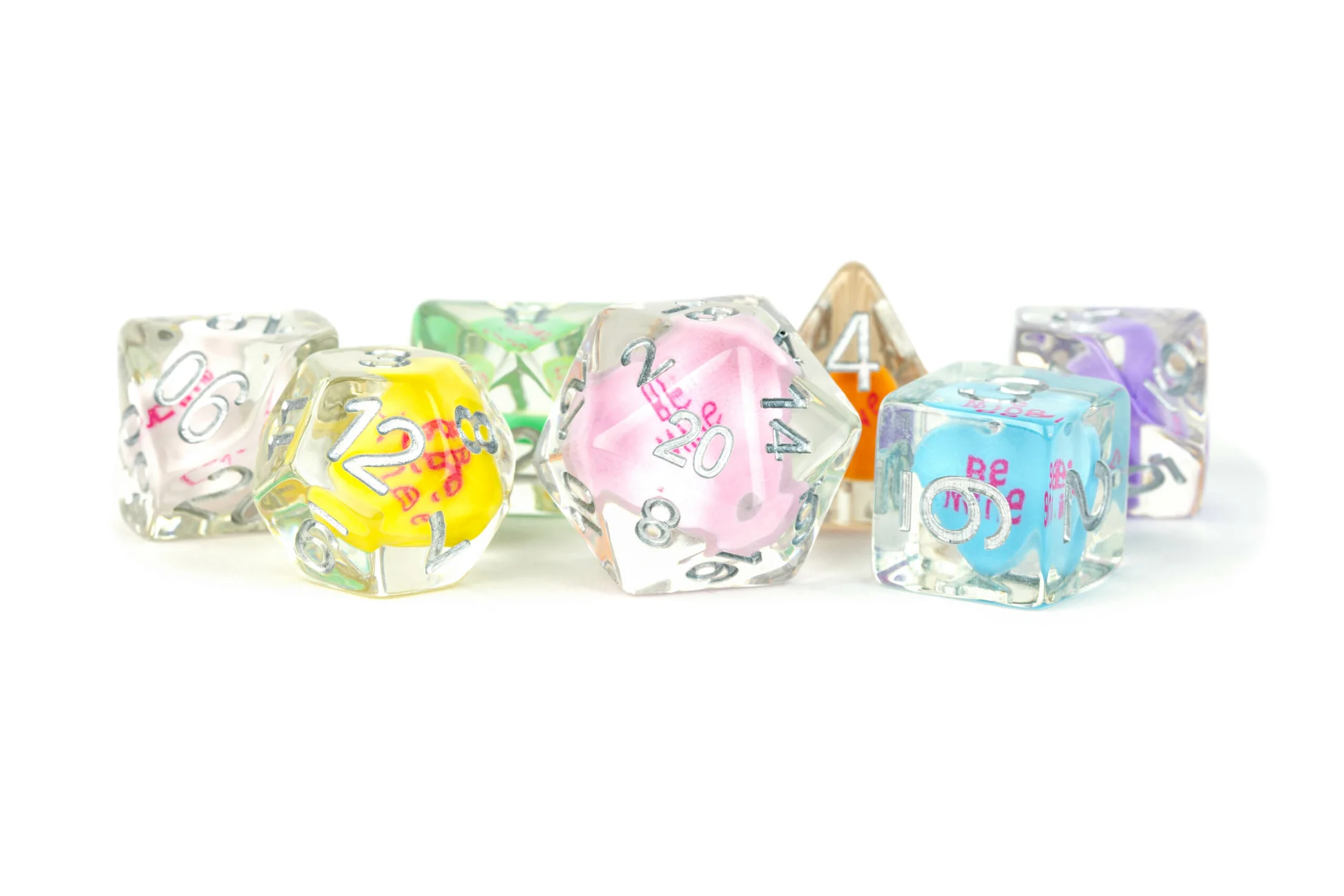 FanRoll 16mm Resin Poly Dice Set Love Dice with heart inclusions