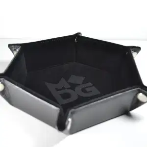 FanRoll Velvet Hexagon Dice Tray Black with PU leather exterior and velvet interior