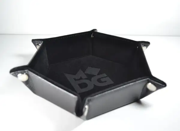 FanRoll Velvet Hexagon Dice Tray Black with PU leather exterior and velvet interior