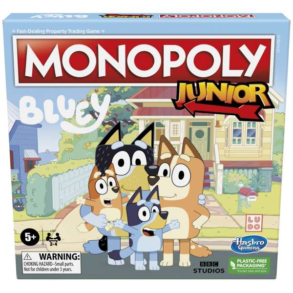 Monopoly Junior Bluey Edition board game with character tokens and play money