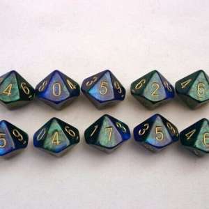 CHX 26236 Gemini Polyhedral Blue-Green/Gold Set of Ten d10s