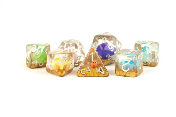 FanRoll 16mm Resin Poly Dice Set Rainbow Dinosaur