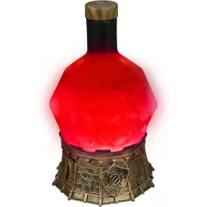 ENHANCE Sorcerer’s Potion Light Red – swirling red elixir lamp with d20-shaped bottle and medieval castle base
