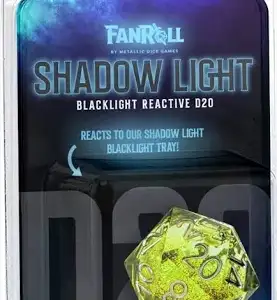 FanRoll Shadow Light Blacklight Reactive d20 glowing under UV light