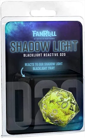 FanRoll Shadow Light Blacklight Reactive d20 glowing under UV light