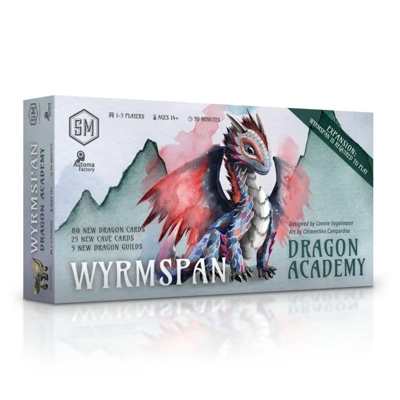 Wyrmspan Dragon Academy Expansion board game box and components