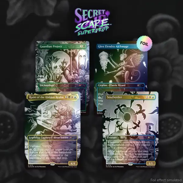 Magic the Gathering Secret Lair Dreaming Darkly Foil Edition cards with shimmering dark art