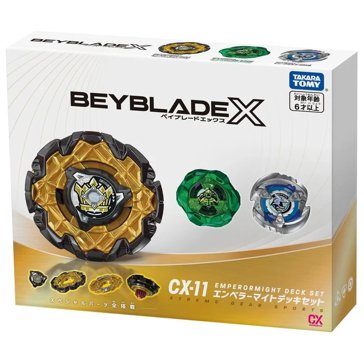 Beyblade X CX-11 Emperor Might Deck Set with three Beyblades