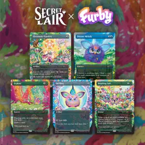 Magic the Gathering Secret Lair Furby Doo-ay Noo-lah cards featuring surreal Furby art