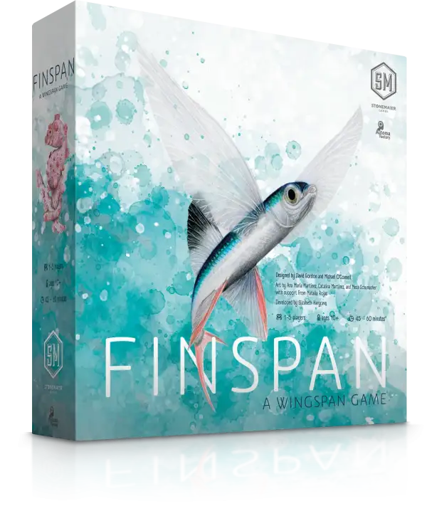 Finspan board game box featuring aquatic artwork