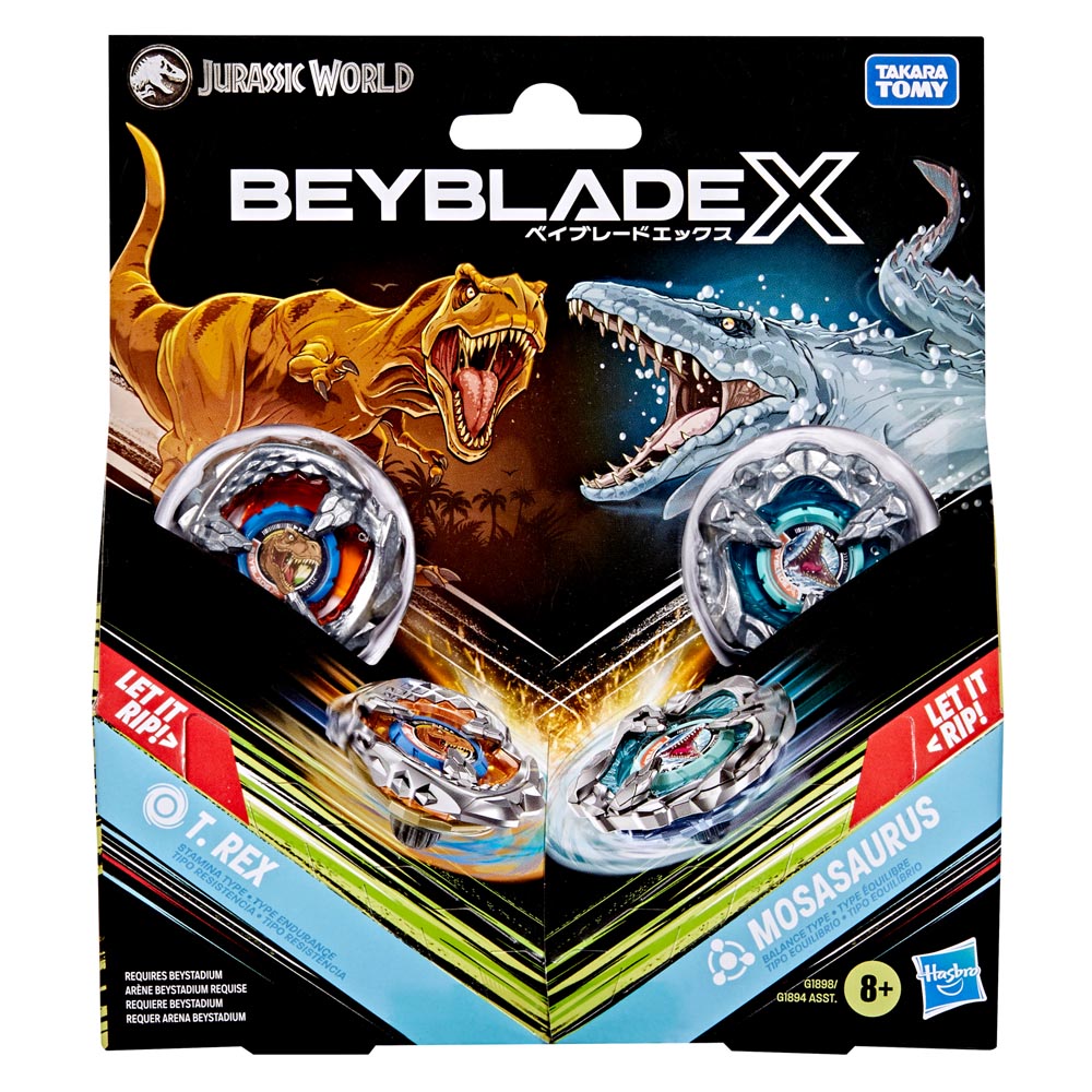 Beyblade X Jurassic Park T Rex vs Mosasaurus battle set