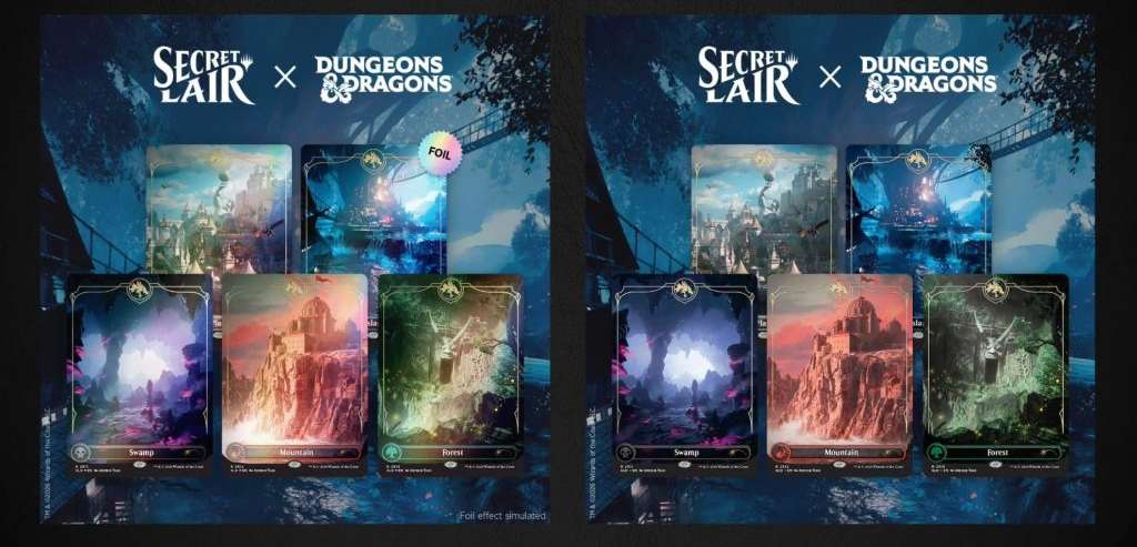 Secret Lair Lands of the Forgotten Realms full land card set featuring Dungeons & Dragons themed Magic lands